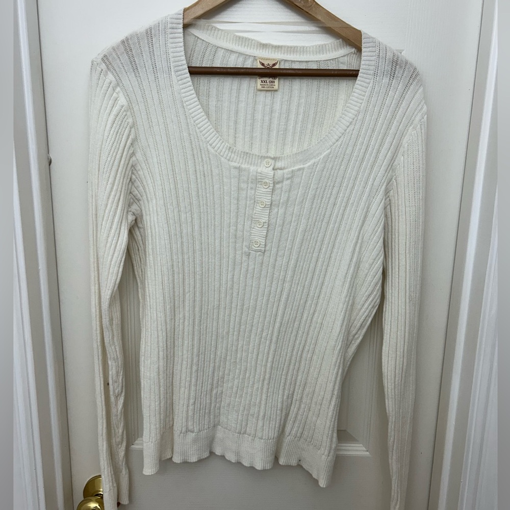 Faded Glory Cream Ribbed Knit Blouse